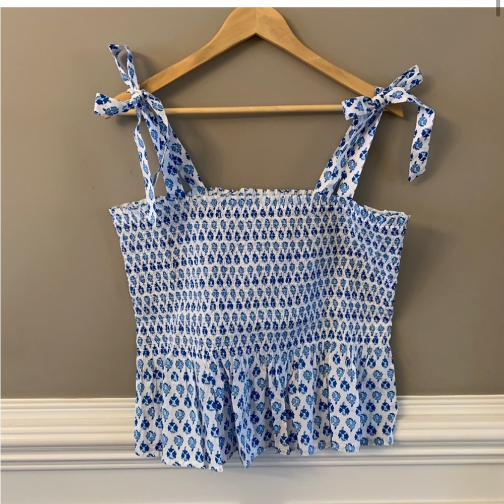 J CREW Blue Floral Smocked Women's Top